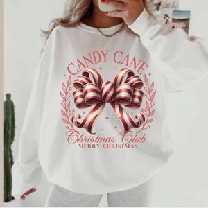 NEW Candy Cane Christmas Club Graphic Sweatshirt Sweater S-5X Oversized